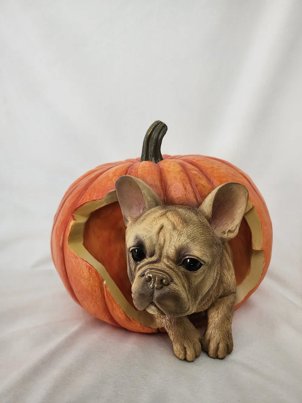 Orange Pumpkin French Bull Dog Hideaway Figurine - Decorative